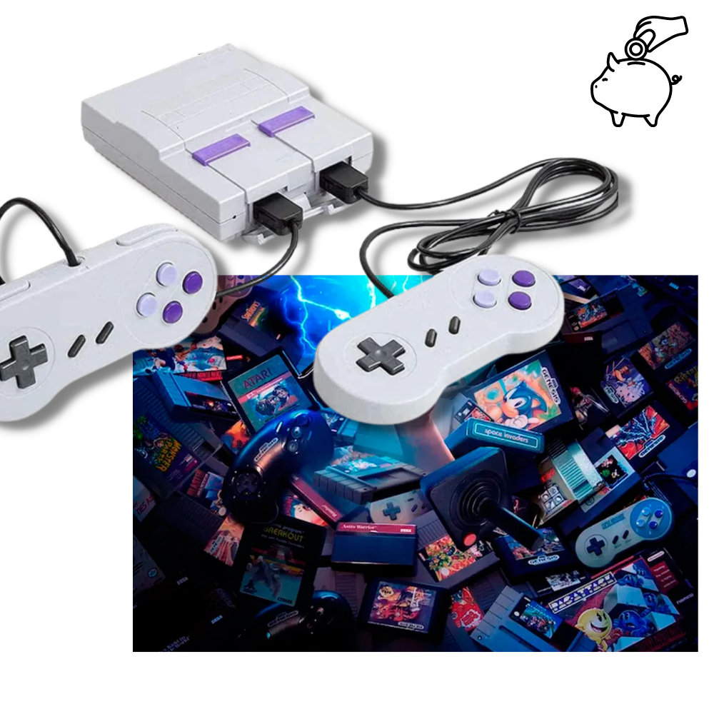 Mini console de jogos retro Vito com controles coloridos e tela integrada, ideal para diversão nostálgica.