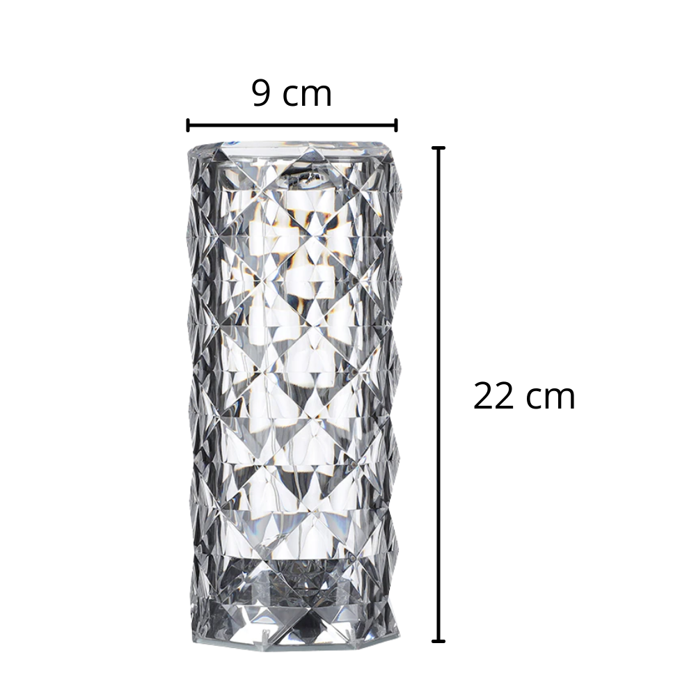 Lâmpada de luxo em cristal para mesa, design elegante, com acabamento brilhante e iluminação suave.