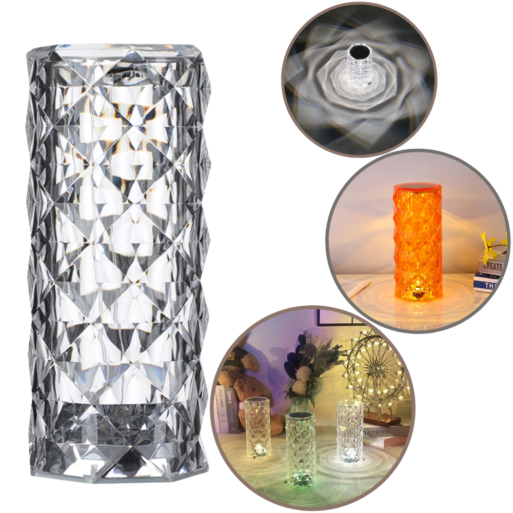 Lâmpada de luxo em cristal para mesa, modelo Rose Light, com design elegante e acabamento brilhante, ideal para decoração sofisticada