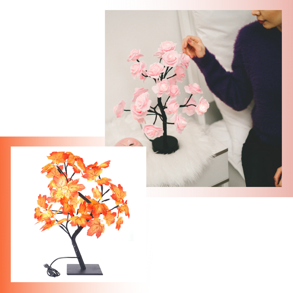 Lâmpada decorativa em forma de rosa artificial da Sunnimix, com detalhes de pétalas e folhagem, ideal para decoração elegante.
