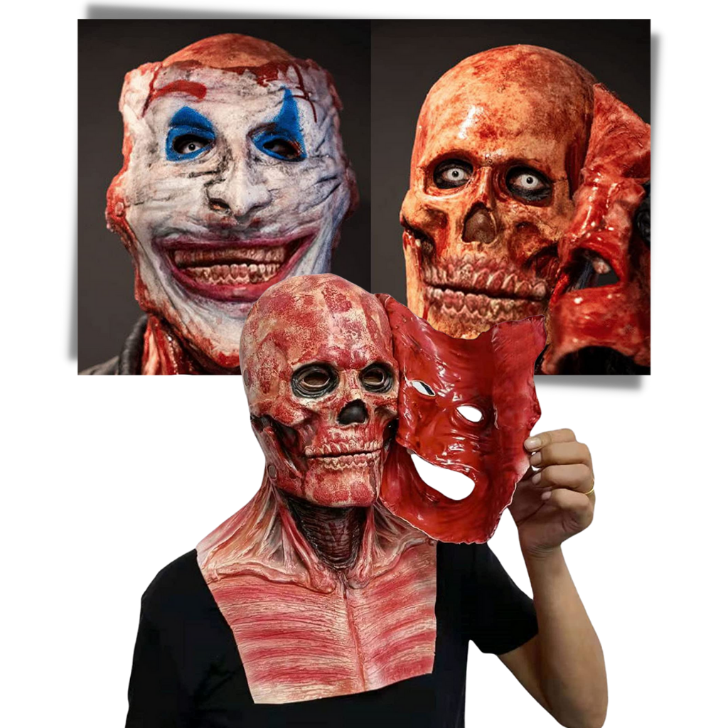 Máscara de Halloween assustadora dupla da Banggood, com efeito realista e camada dupla para horror e diversão na festa de Halloween.
