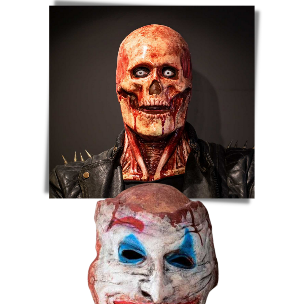 Máscara de Halloween realista de horror dupla, máscara de terror Banggood com detalhes assustadores e alta visibilidade.