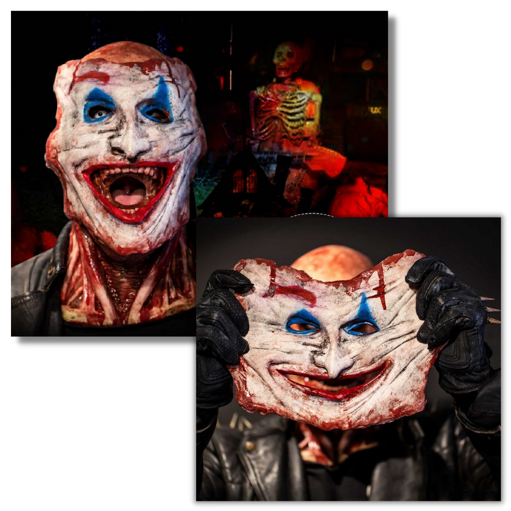 Máscara dupla de horror de Halloween realista da Banggood, feita em látex cirúrgico de aparência assustadora e detalhada.