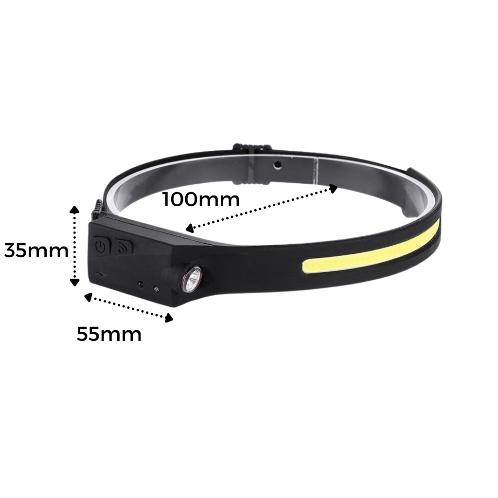 Lanterna frontal LED recarregável Jinyi com ajuste de cabeça e luz brilhante, ideal para atividades ao ar livre e trabalhos.