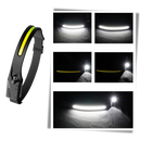 Lâmpada frontal LED recarregável Jinyi com ajustes de brilho, ideal para atividades ao ar livre e trabalhos noturnos.
