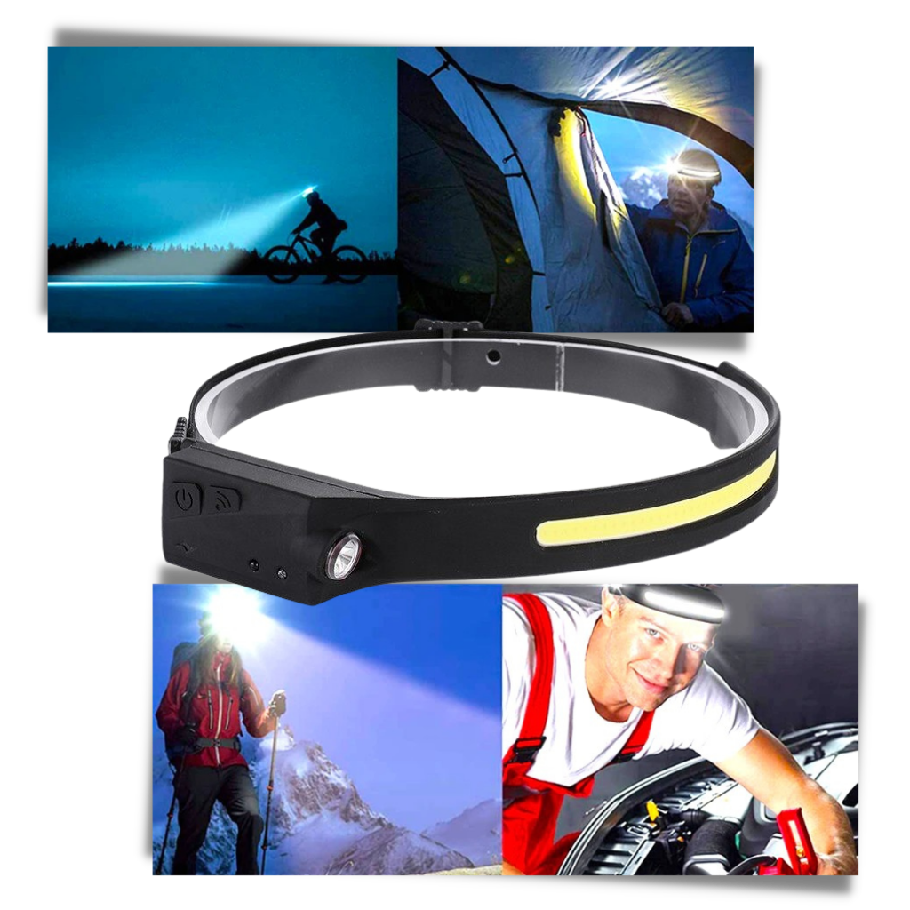 Lanterna frontal de LED recarregável da Jinyi, ideal para atividades ao ar livre, com luz brilhante e ajustável.