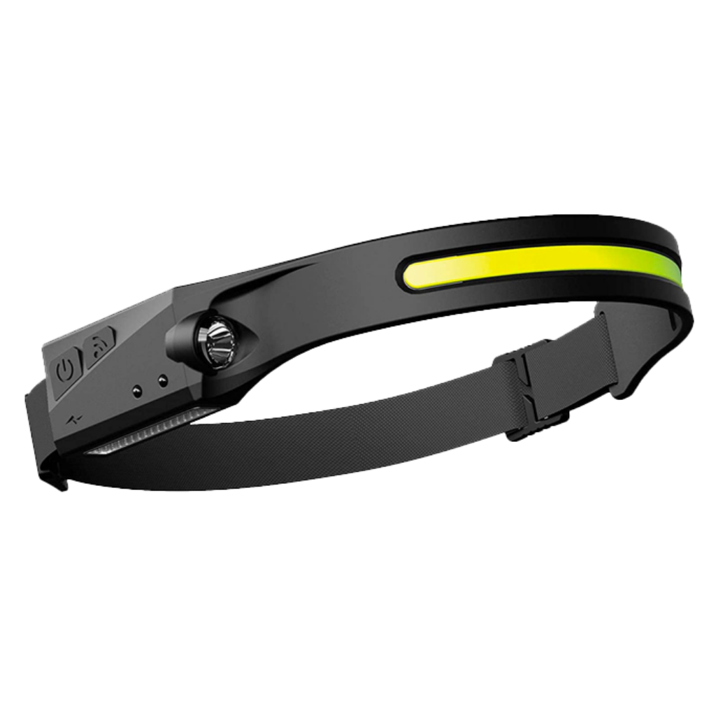 Lanterna frontal LED recarregável Jinyi, luz branca forte, ajustável, ideal para atividades ao ar livre e trabalhos noturnos.