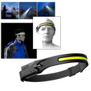 Lanterna frontal recarregável LED Jinyi, luz potente, ajustável, ideal para atividades ao ar livre e trabalhos noturnos.