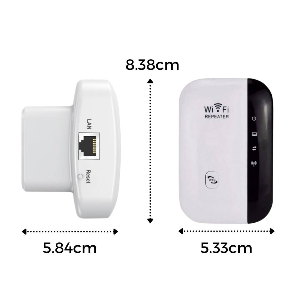 Amplificador de sinal WiFi portátil Easyidea, booster de sinal remoto, mostrando o dispositivo e indicador de sinal na imagem.