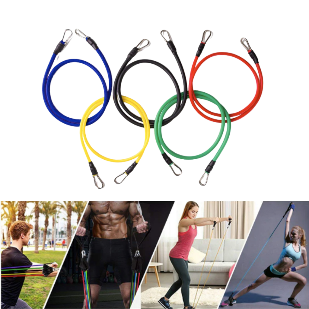 Conjunto de 11 faixas de resistência com alças para exercícios físicos, acessório de treino da marca Coutlet.