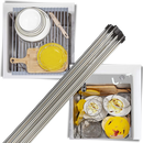 Escorredor enrolável em aço inoxidável para louças e alimentos, utensílio de cozinha resistente e prático.