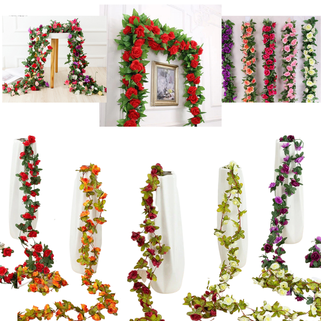 Guirlanda de rosas artificiais da Eastjing, decorativa, com rosas vermelhas e verdes, ideal para decoração de ambientes.