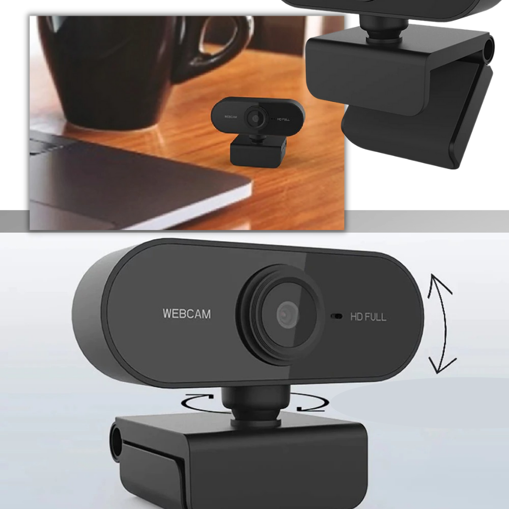 Webcam USB HD 1080p Dp-Iot com microfone e ângulo ajustável, câmera rotativa para videoconferências e streaming.