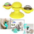Brinquedo para gato Jandel com moinho de vento rotativo e escova para diversão e higiene do felino.
