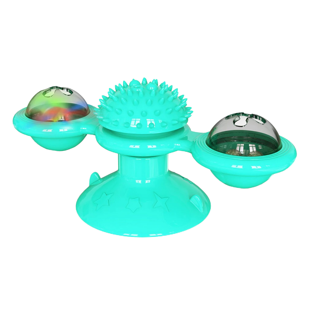 Brinquedo para gato Jandel com moinho de vento rotativo e escova, divertido e interativo para entretenimento felino.