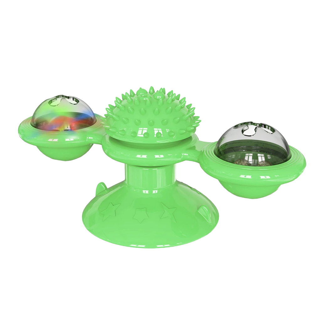 Brinquedo para gato Jandel, moinho de vento rotativo com escova, divertido e interativo para entretenimento felino em verde