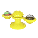 Brinquedo para gato Jandel com moinho de vento rotativo e escova, diversão e estímulo para pets em cores amarelas.