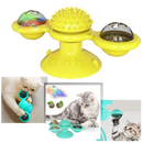Brinquedo para gato Jandel com moinho de vento rotativo e escova para diversão e higiene do felino.