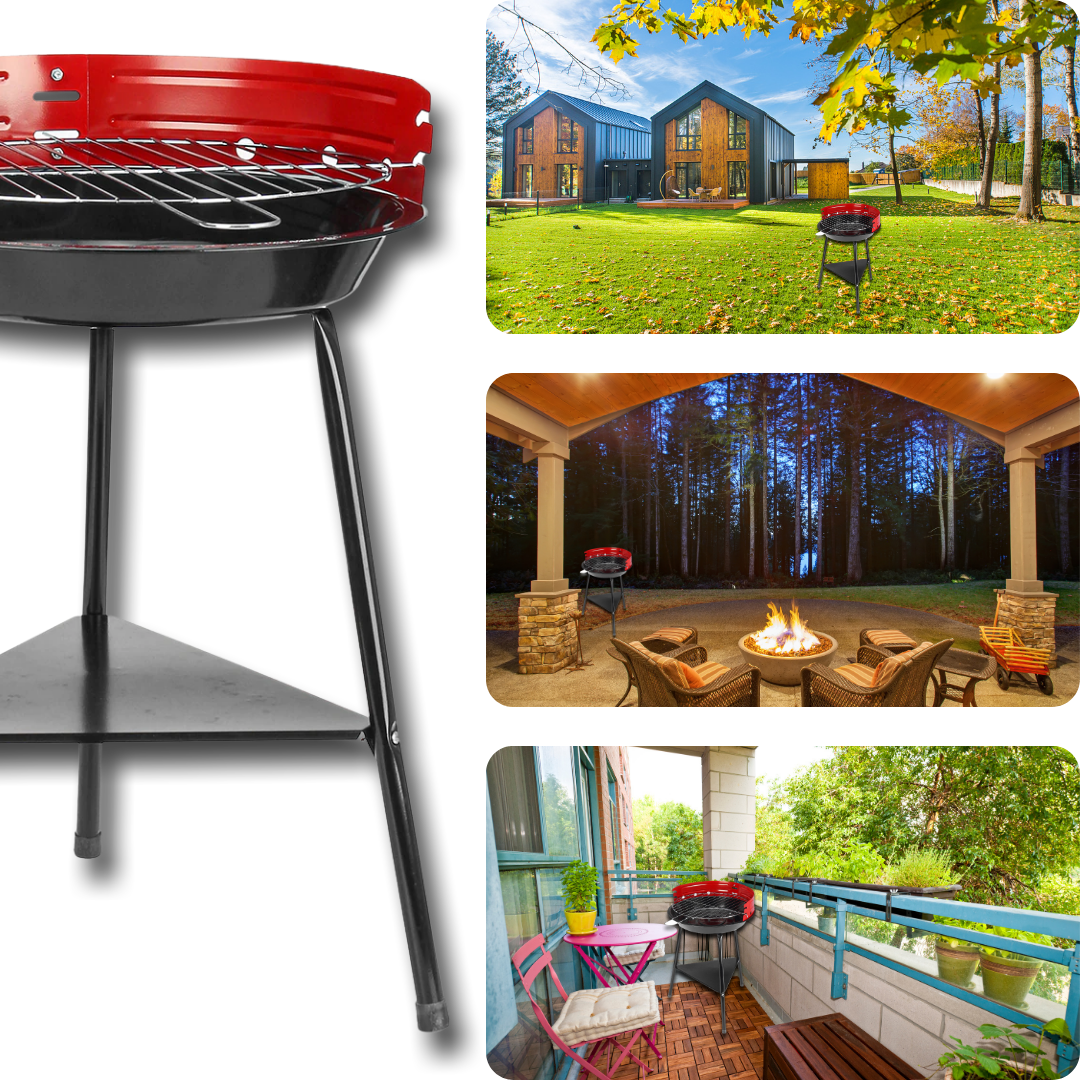 Churrasqueira portátil de carvão redonda para churrasco, compacta, ideal para cozinhas e eventos ao ar livre, da marca Onlinegymshop.