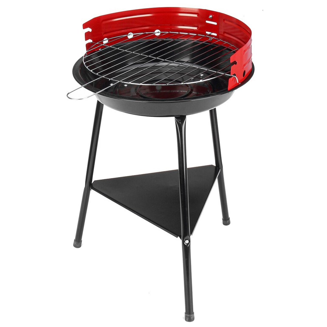 Churrasqueira portátil redonda de carvão de briquetes, eletrodoméstico de cozinha, ideal para churrascos ao ar livre.
