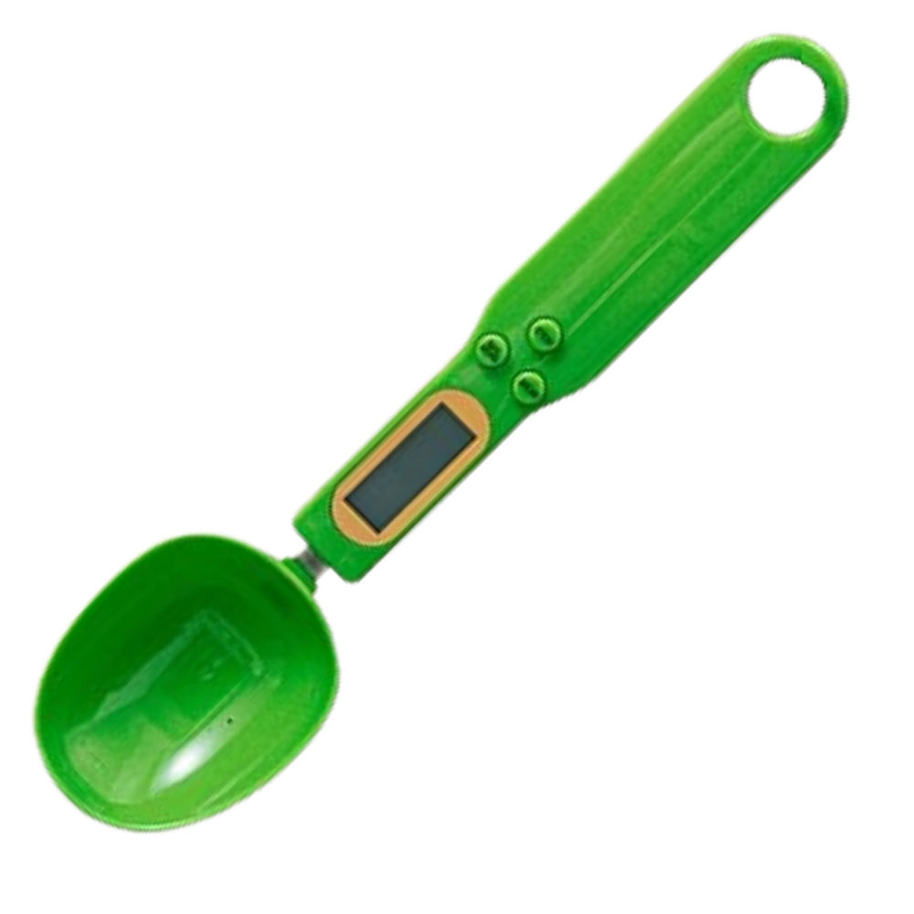 Colher de medição com balança, display LCD verde, utensílio de cozinha da marca genérica, para pesagem precisa de ingredientes.