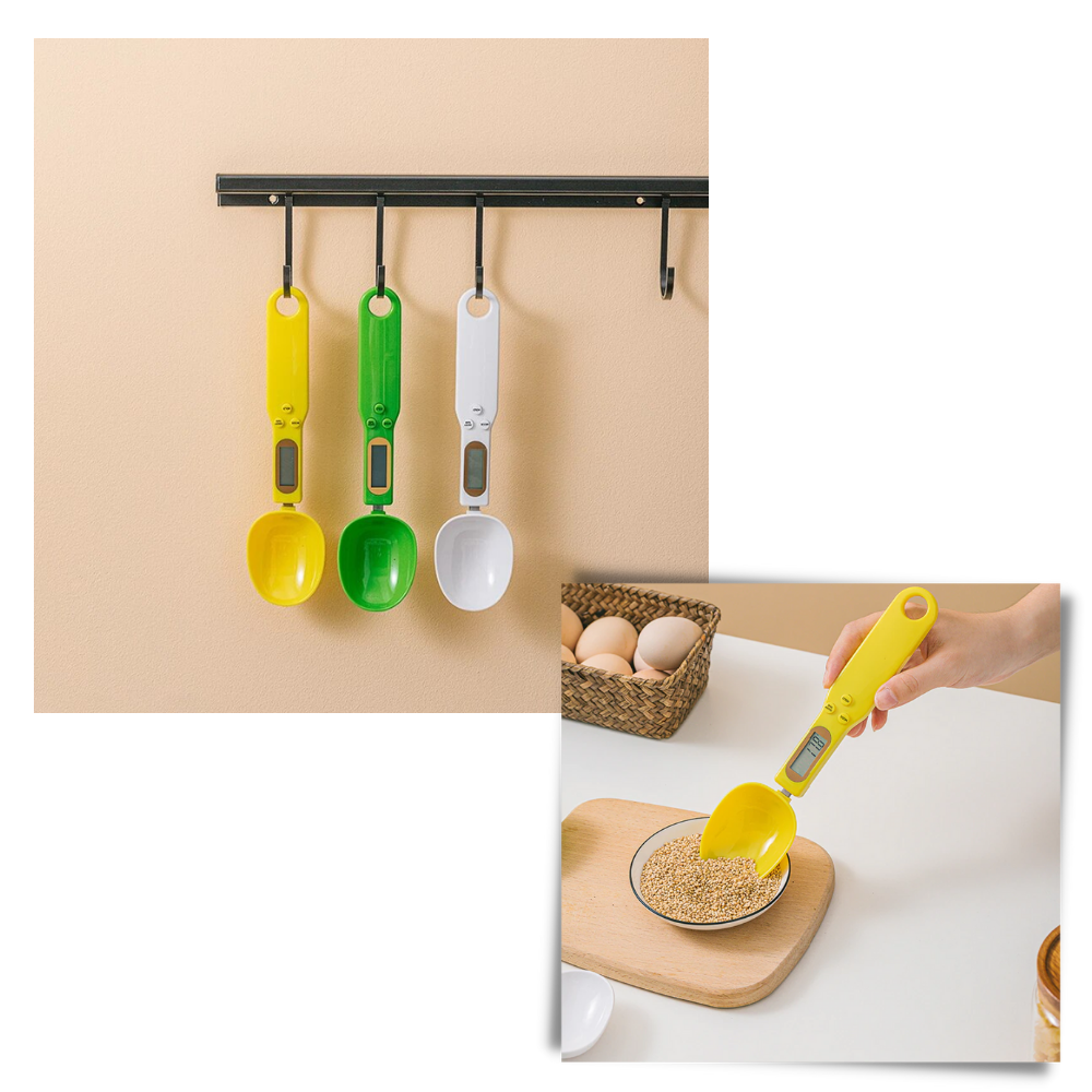 Colher de medição com balança portátil e tela LCD, utensílio de cozinha da marca Genérico para precisão nas receitas.