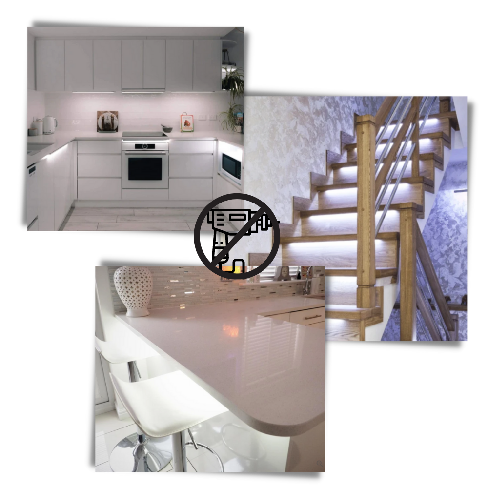 Luminária LED magnética Seenda com sensor de movimento, instalada em parede com luz brilhante e design moderno.