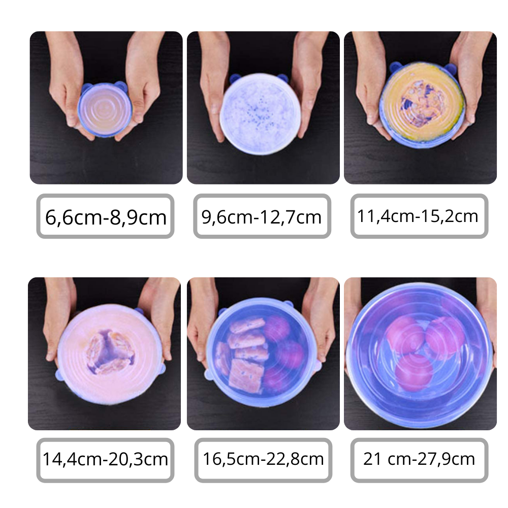 Tampas de silicone extensíveis da Happybear para armazenamento de alimentos, em várias dimensões, flexíveis e vedantes.