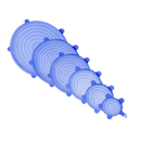 Conjunto de 6 tampas extensíveis de silicone azul para armazenamento de alimentos, da marca Happybear.