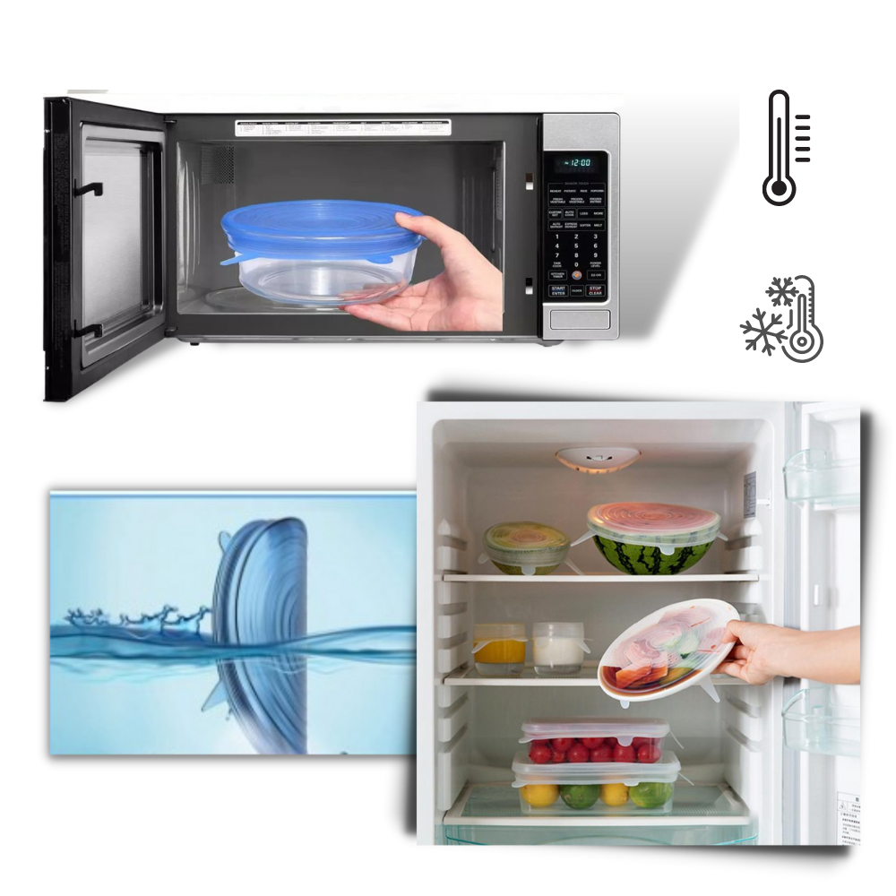 Conjunto de 6 tampas extensíveis de silicone da Happybear para armazenamento de alimentos, com uso para quente ou frio.