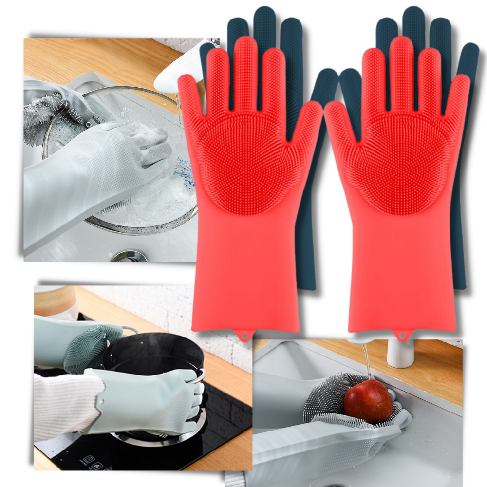 Luvas de silicone para limpeza doméstica da Munchen, resistentes e flexíveis, ideais para lavar louças e tarefas de casa.