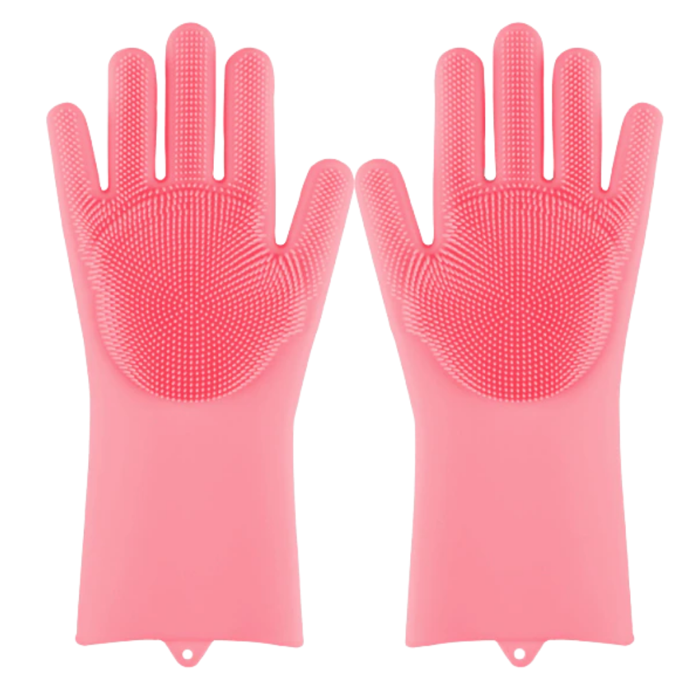 Luvas de silicone para limpeza doméstica da marca Munchen, cor rosa, resistentes e multifuncionais para lavar louças.