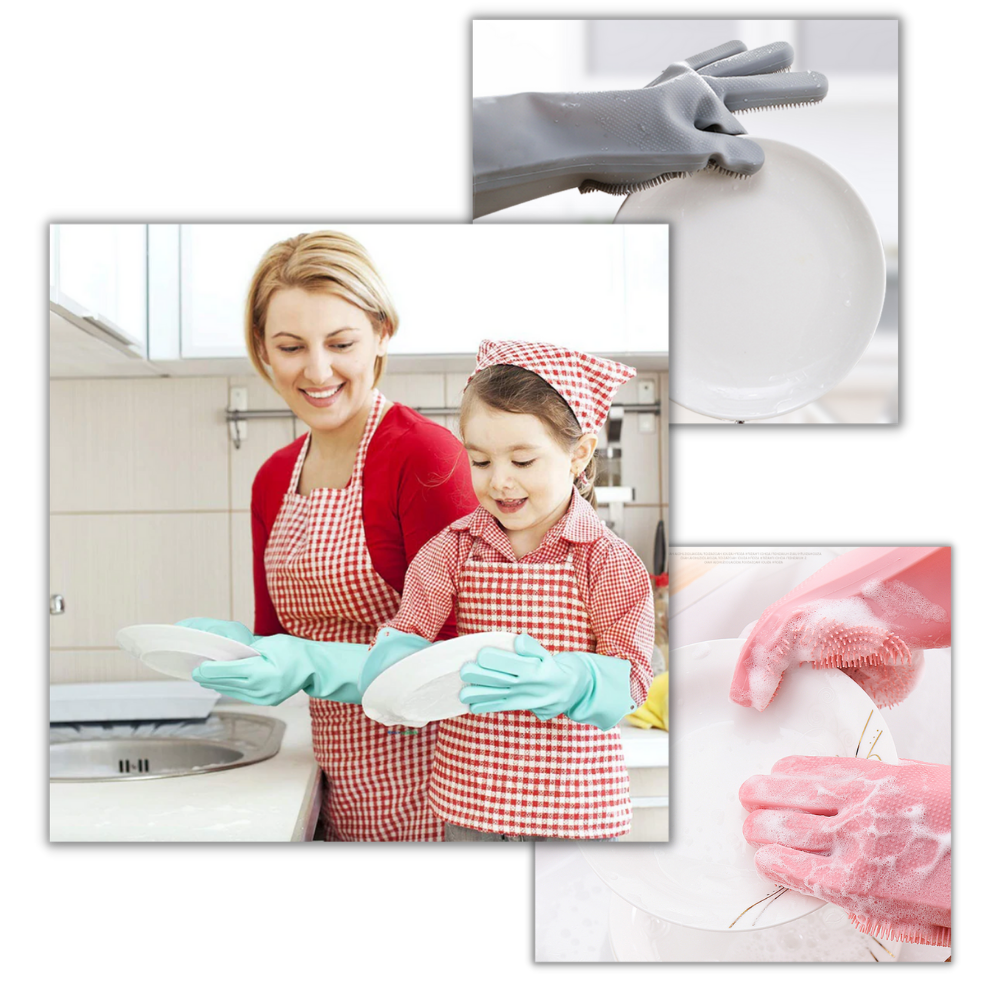 Luvas de silicone para lavar louça da Munchen, resistentes e multifuncionais para limpeza doméstica.