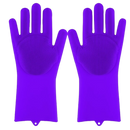 Luvas de silicone roxas para limpeza doméstica, resistentes e reutilizáveis, ideal para lavar louças e tarefas de casa.