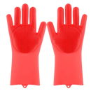 Luvas de silicone vermelhas para limpeza doméstica, resistentes e reutilizáveis, ideal para lavar louças e tarefas de casa.