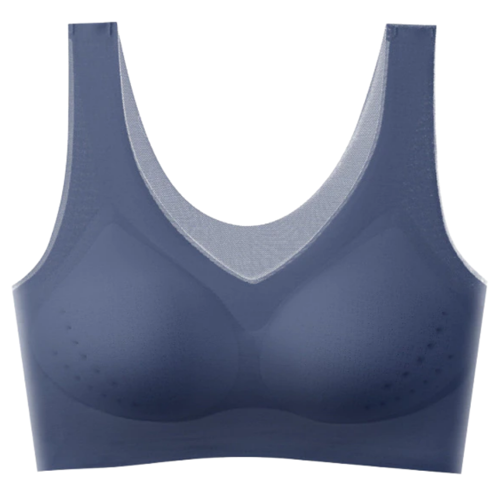 Soutien-gorge ultrafino sem costura em seda glacê azul, marca Eopuing, para roupas íntimas femininas elegantes.