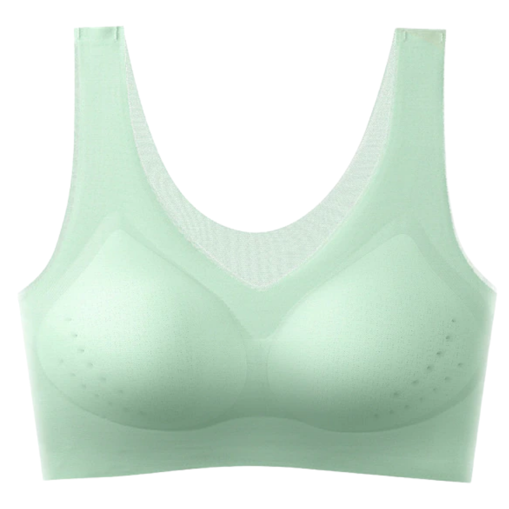 Soutien-gorge ultrafino sem costura em seda glacê verde menta, marca Eopuing, para vestuário íntimo feminino.