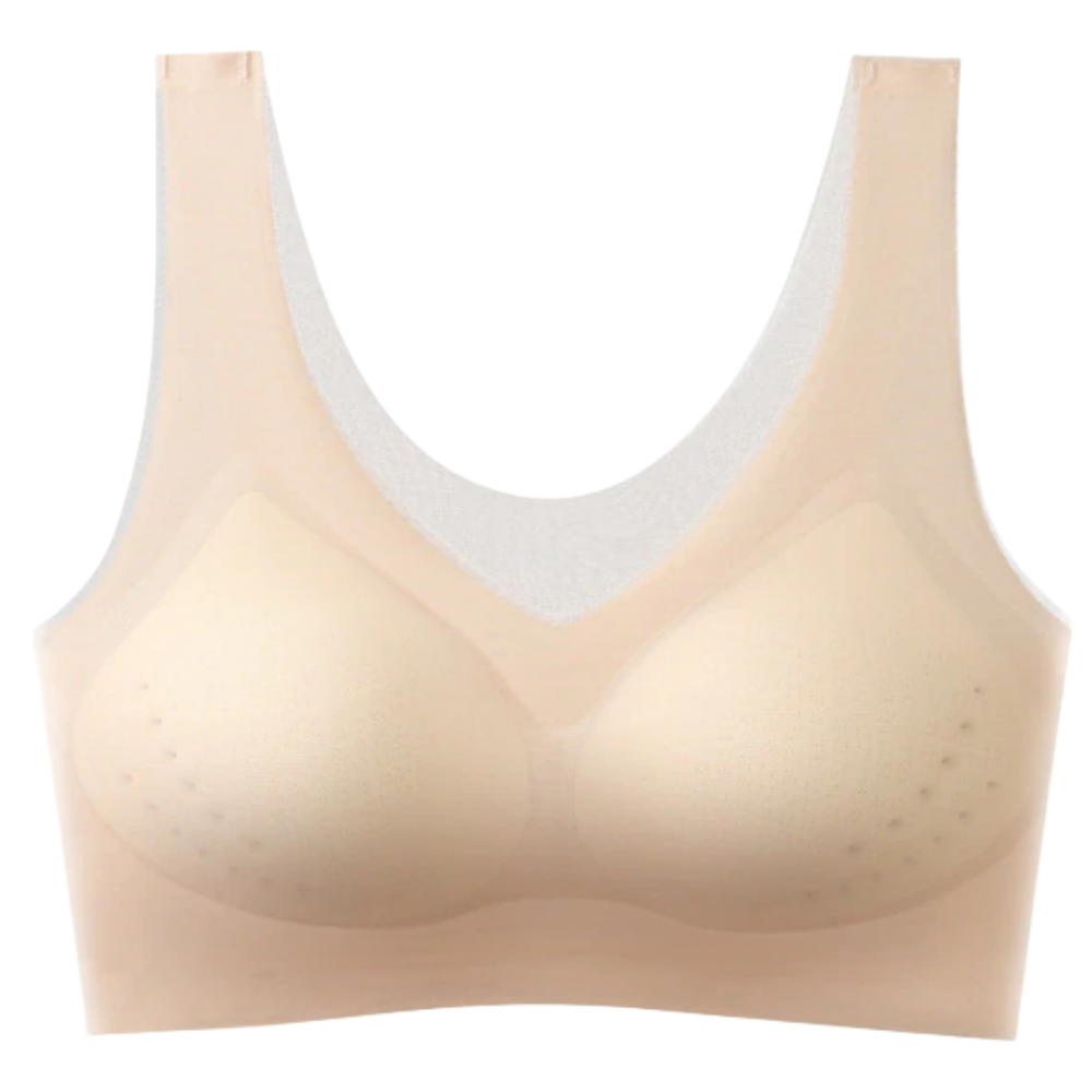 Soutien-gorge ultra-fino sem costura em seda glacée nude da marca Eopuing, roupa íntima feminina elegante e confortável.