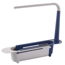Suporte de armazenamento extensível para pia Deago, rack de utensílios de cozinha azul com design prático e ajustável.