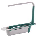 Suporte de armazenamento extensível para pia Deago, organizador de utensílios de cozinha em verde, ajustável e prático.
