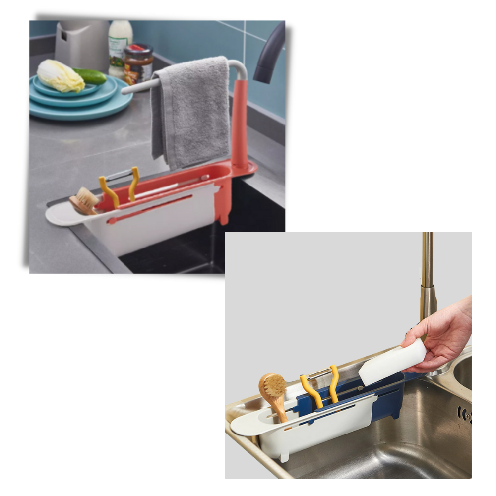 suporte de armazenamento extensível para pia Deago, rack multifuncional para utensílios e acessórios de cozinha