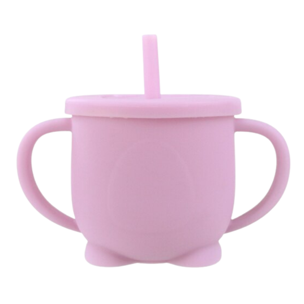 Copo de silicone com bico para bebês da Sunri, ideal para alimentação e amamentação, em rosa, com design seguro e fácil de segurar