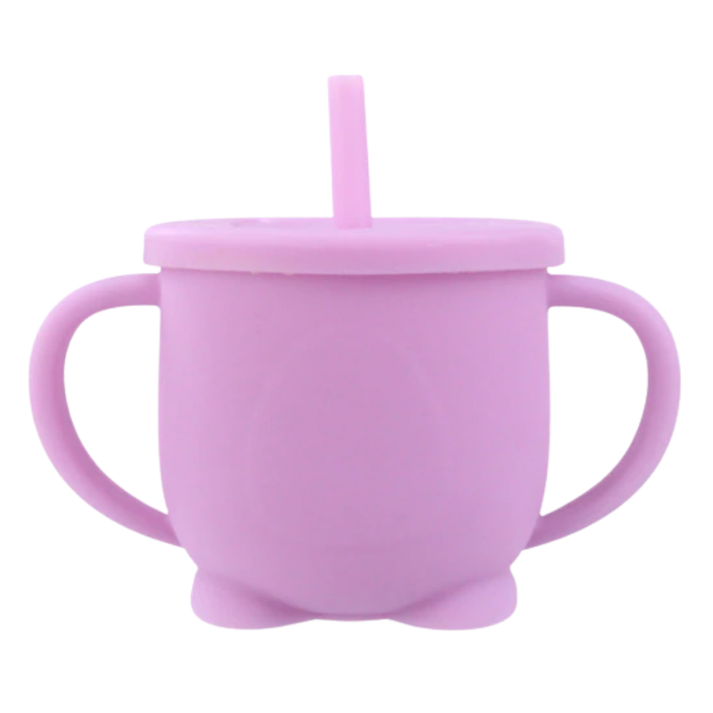 Tampa de silicone roxa para mamadeiras Sunri, adequada para alimentação de bebês, com bico antideslizante.