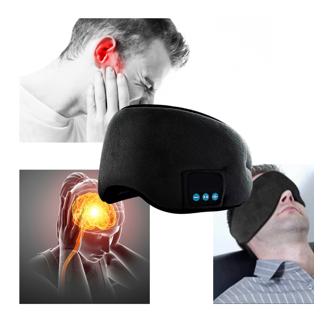 Máscara de dormir com Bluetooth da Merotable, ajuda a relaxar e promover o sono com tecnologia prática e confortável.