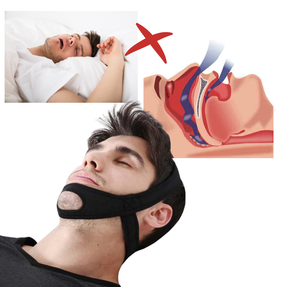 Mentonnière anti-ronco Tebru para ajudar a melhorar o sono e reduzir o ronco, visível na imagem com design confortável.