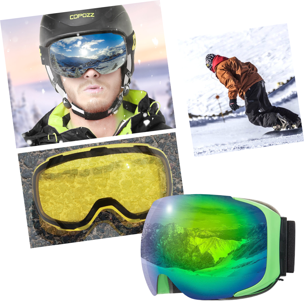Óculos de proteção para neve Outdoormaster com lentes extras, ideal para esportes de inverno e atividades na neve.