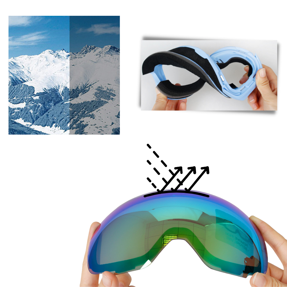 Óculos de proteção para neve Outdoormaster com lentes antiventosidade, ideal para atividades e esportes de inverno.