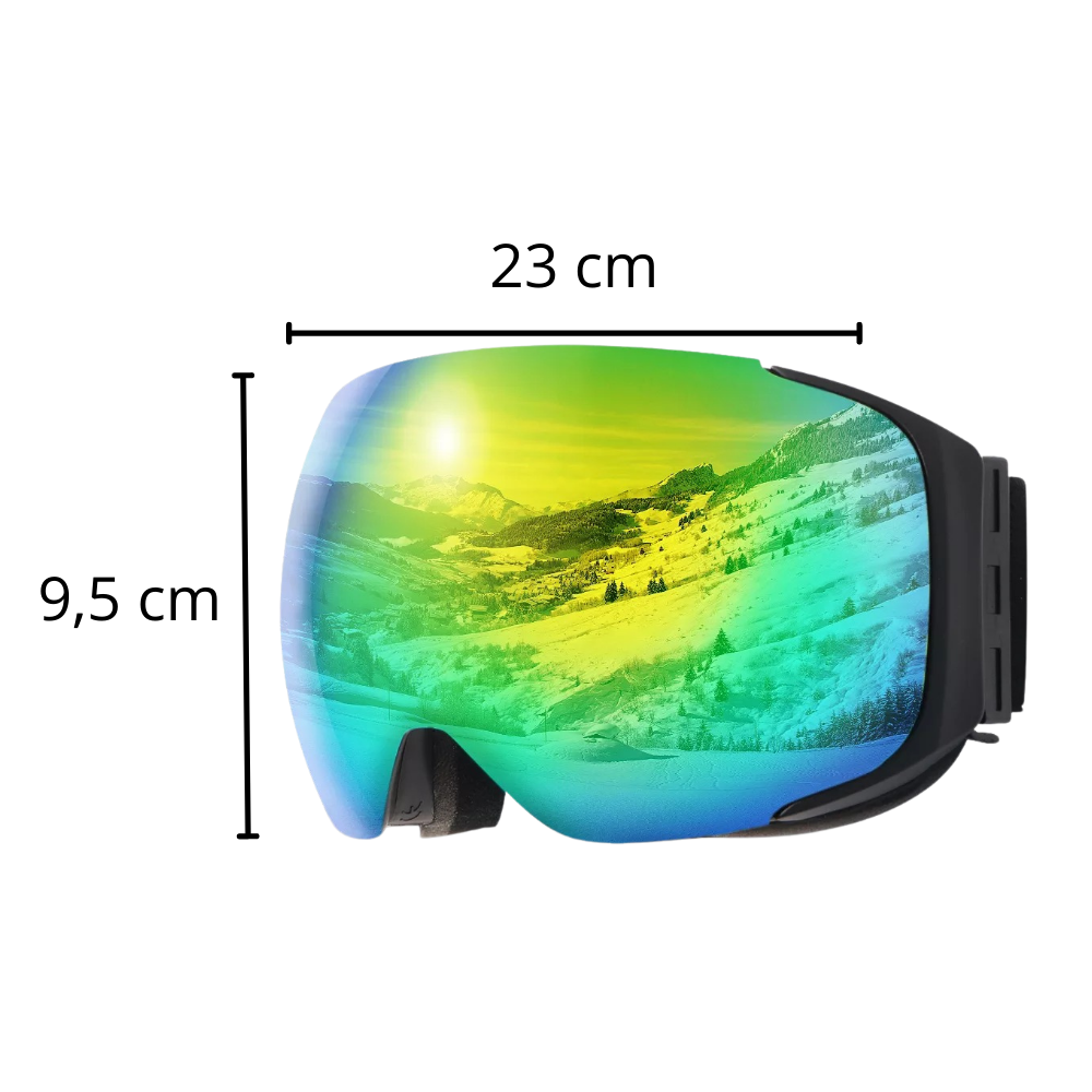 Óculos de proteção para neve Outdoormaster com estojo de lentes, ideal para esportes de inverno e atividades na neve.