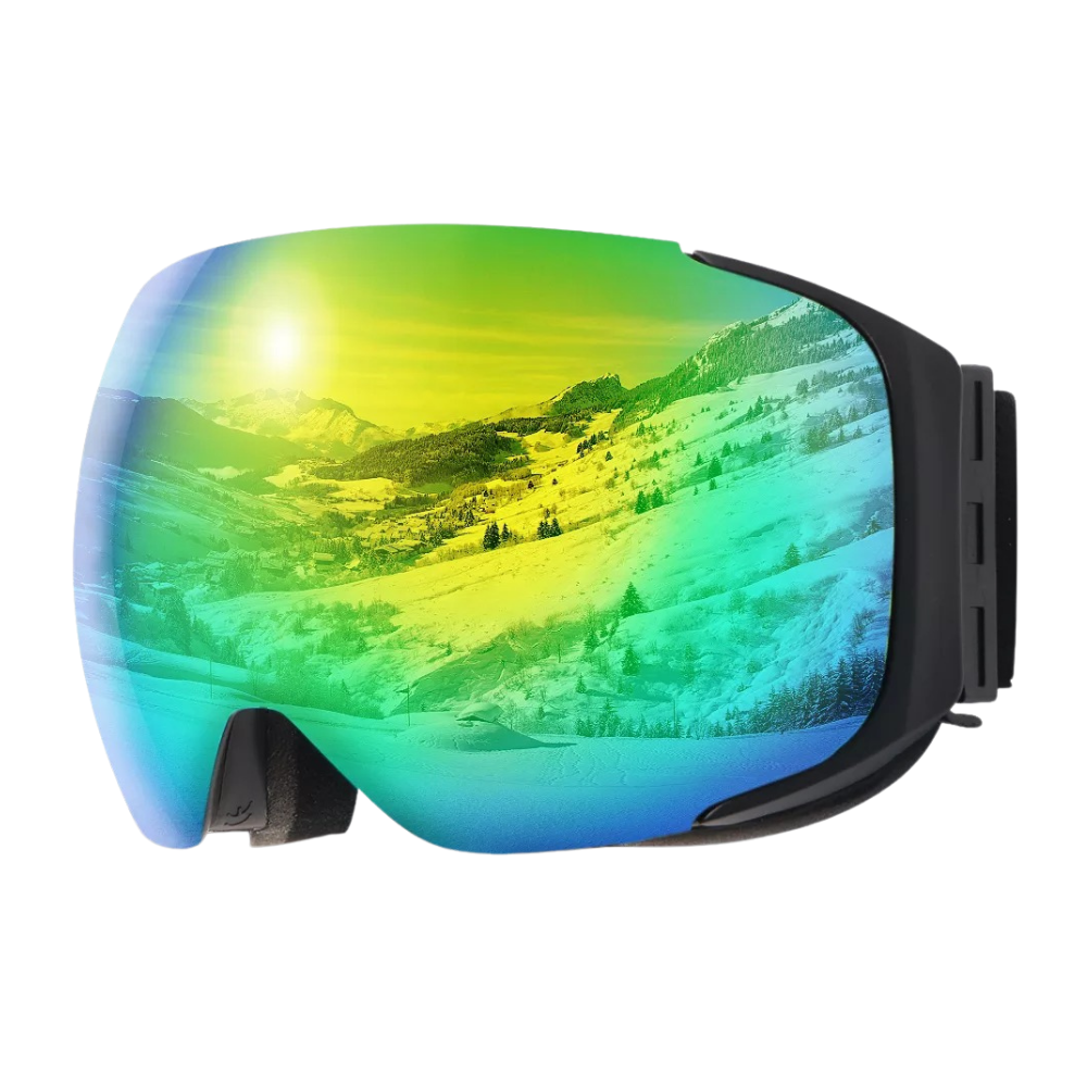 Óculos de proteção para neve Outdoormaster com lentes extras, ideal para esportes de inverno e atividades ao ar livre na neve.