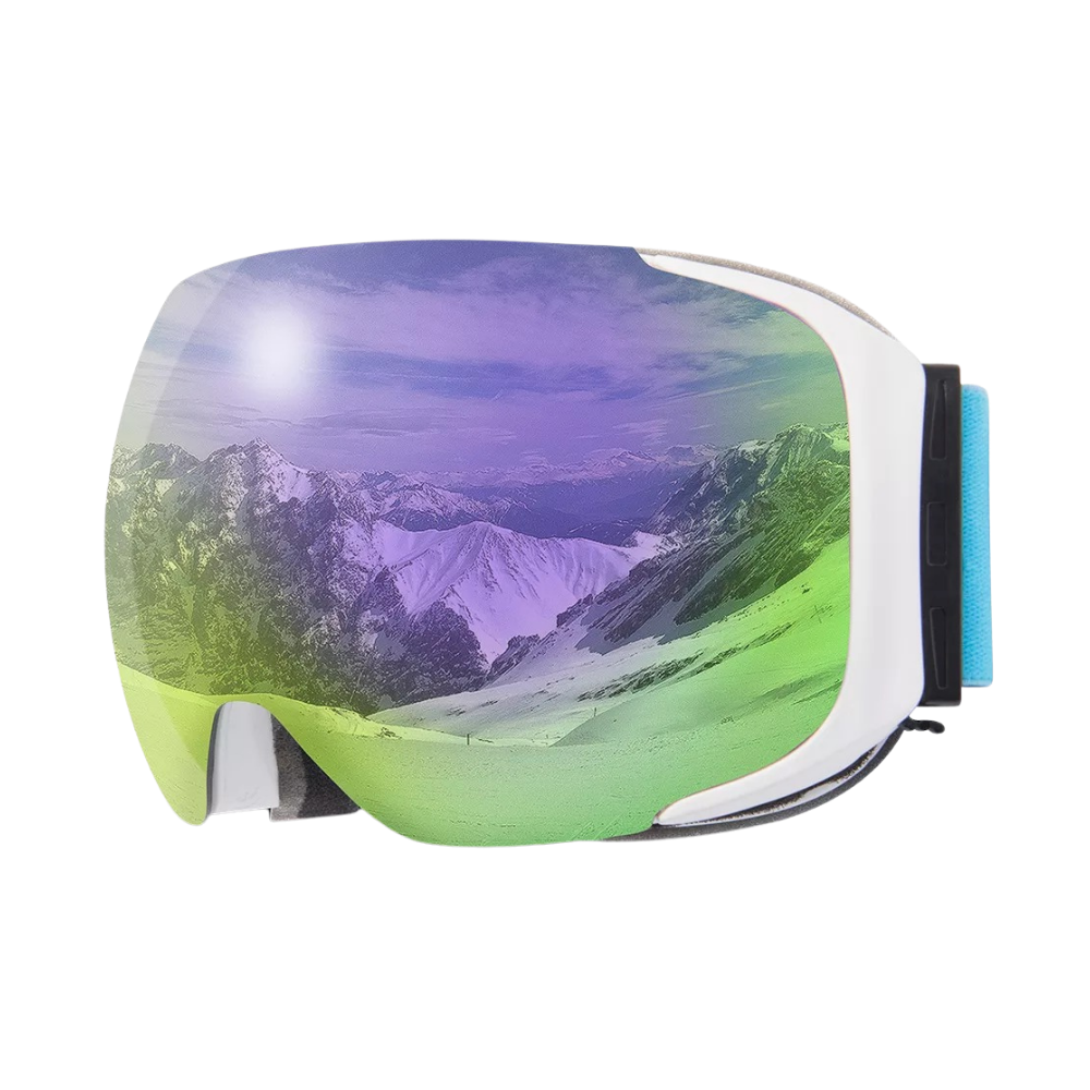 Óculos de proteção para neve Outdoormaster com lentes extras, ideal para esportes de inverno, em armação roxa.